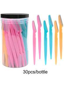 30 Piezas/Botella Navajas para cejas en estuche, hojas de recortadora facial con contenedor, hojas de recorte de cejas y maquinilla de afeitar para eliminación de vello facial y corporal, productos y accesorios para el cabello para peluquería, salón de belleza y artículos de viaje esenciales