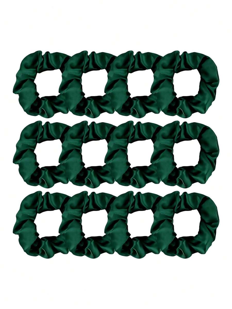 12/6pcs Silky Scrunchies Satin Scrunchies Black Brown Scrunchie Pack Ponytail Holder Hair Scrunchies Silk Scrunchy Hair Tie, Casual Hair Accessories Head Accessories Elastic Band - Green - View 1