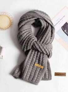 1pc Knitted Scarf, Unisex Thick Warm Casual Shawl, Fashionable High-End Feel For Autumn/Winter, Random Logo