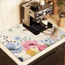 1pc Easter Element Multi-Color Flowers, Cute Rabbit Print Kitchen Countertop With Absorbent Dishwashing Mat, Dishwashing Mat, Kitchen Small Tools, Easy To Clean And Versatile