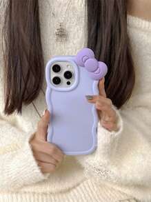 Girly Purple Solid Color Macaron Phone Case With Cute Bow Decor, Purple Bestseller, Suitable For Valentine's Day, New Year, Birthday Gifts, Sweet Style, Shockproof, Anti-Slip, Scratch-Resistant, Compatible With IPhone 17/17 Pro/17 Pro Max/17 Air, 16/15/14/13/12/11/Pro/Pro Max/Plus, S20-S25/FE/Ultra - Purple - View 2