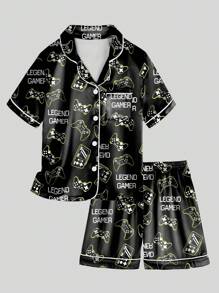 Tween Boys 2 Pieces Pajama Set With Game Console Print, Black