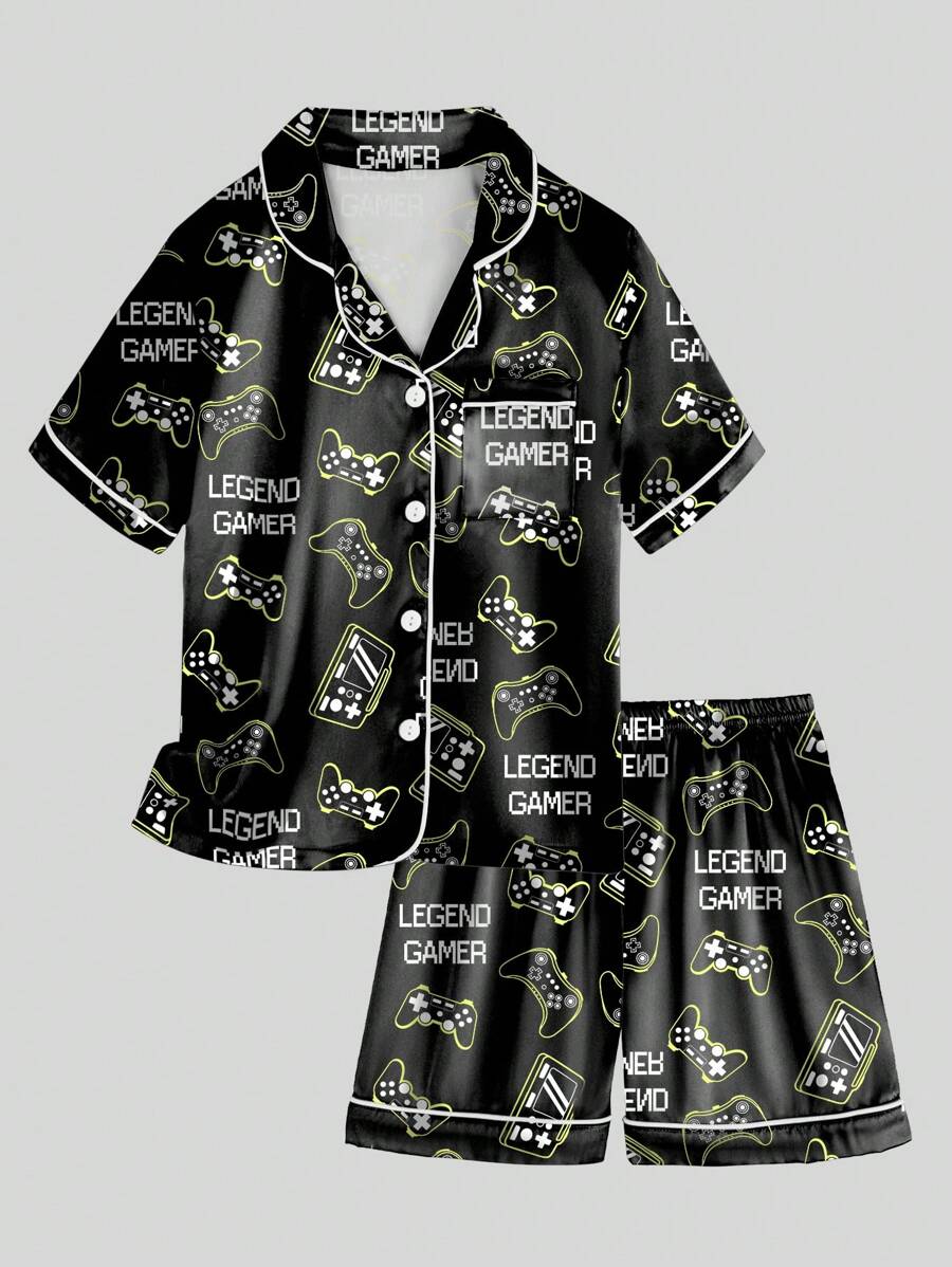 Tween Boys 2 Pieces Pajama Set With Game Console Print, Black