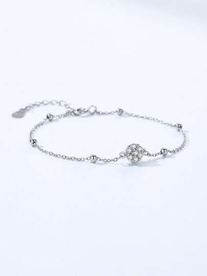 1pc 925 Sterling Silver Elegant Flower Adjustable Chain Bracelet, Women/Girls Brand Jewelry Party Gift