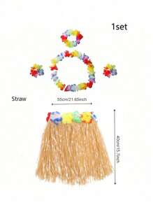 1set Hawaiian Grass Skirt With 4 Garlands,Summer Tropical Beach Party Decoration,Luau Decorations For Adults - 1set - View 3