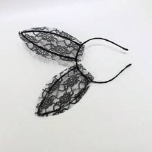 1pc New Lace Rabbit Ear Headband Cute Sexy Headpiece Hair Clip Veil Headdress Accessory Halloween - Black - View 6