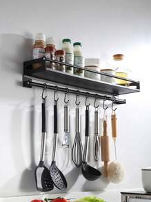 1pc Multi-Function Spice Rack, Wall Mounted Storage For Kitchen, Bathroom, Balcony, Space Saving, Waterproof & Rustproof, No-Drill Installation