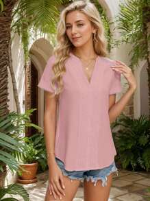 SANOPY Womens Blouses,Blouses For Women Dressy Casual,Womens Dressy Casual Blouses Short Sleeve V Neck Business Tops Ladies Summer Office Work Shirts - 粉色 - 查看 3