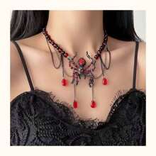 [Collar de araña de estilo oscuro] Colgante de perla de vidrio y aleación, collar de cadena de clavícula de estilo gótico de Halloween, joyería de moda versátil para mujer