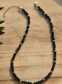 1 pieza Collar gargantilla de  negro y cuentas de color dorado para mujer, Sencillos y delicados collares de cuentas para adolescentes, joyería elegante