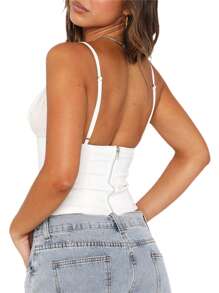 Women's Y2k Fairy Lace Patchwork Cami Tank Tops Spaghetti Strap V-Neck Slim Fit Camisole Crop Top Sexy Sleeveless Backless Vest Shirts Tops Summer Going Out Tops Clubwear Streetwear - 白色 - 查看 2