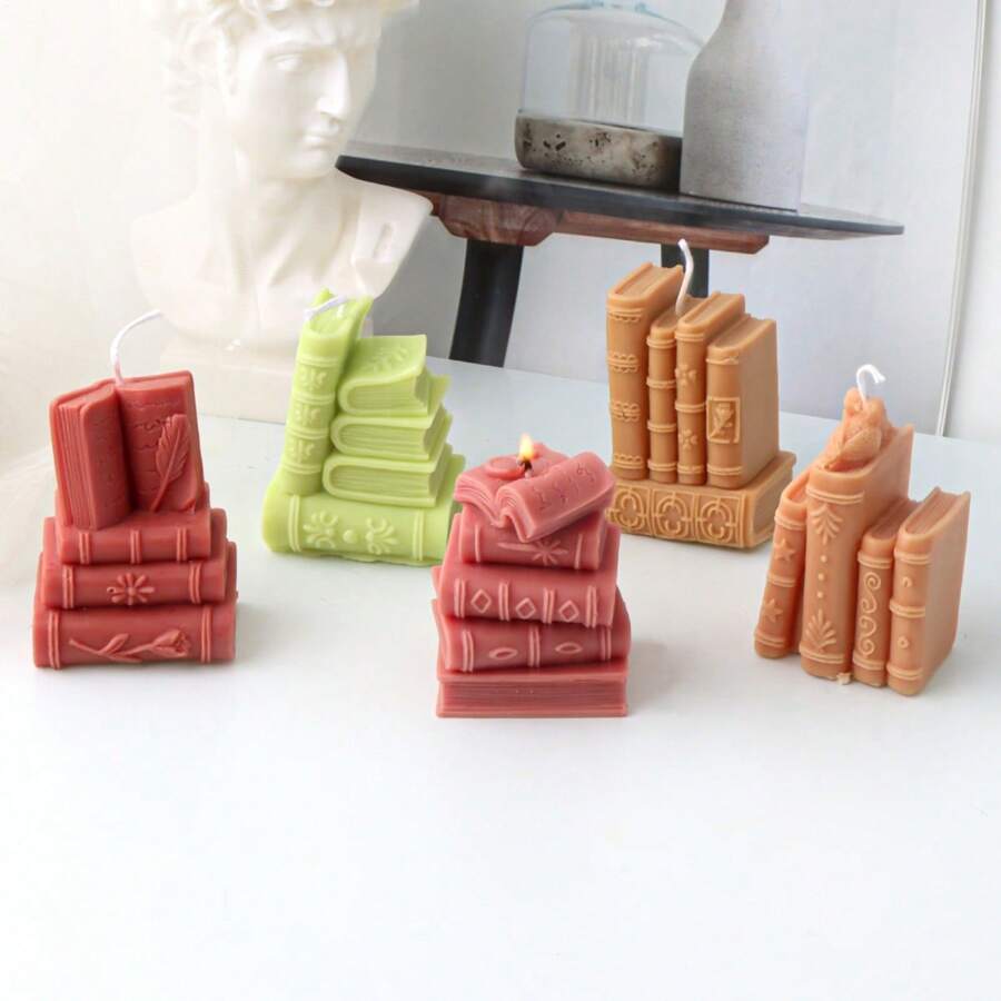 3D Book Silicone Candle Mold Artistic Style Plaster Epoxy Resin Casting Mould Bookshelf Ornament Study Decors Making Supplies
