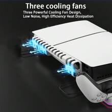 适用于 P-5 Pro/P-5 超薄控制台盘/数字 3 冷却风扇水平支架，带双控制器充电器 14 种 RGB 灯光模式和耳机支架-白色