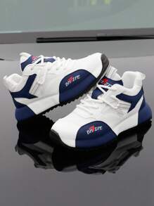 2025 Spring/Summer New Men's Shoes, Blue Casual Sneakers With Leather Surface, Knitted Laces, Non-Slip, Men