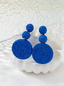 1 paio di orecchini pendenti a cerchio in stile bohémien con pendente in rafia, orecchini a goccia perfetti per le vacanze al mare