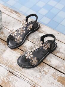 1 Pair Infant/Toddler Girls Rhinestone Sunflower Jelly Sandals, Transparent Strap, Flat, Round Toe, Elastic, Non-Slip, Fashionable, Cute, Comfortable, Casual, Suitable For 3-15 Years Old Boys And Girls, School, Gathering, Wedding, Indoor, Outdoor, Beach, Spring/Summer