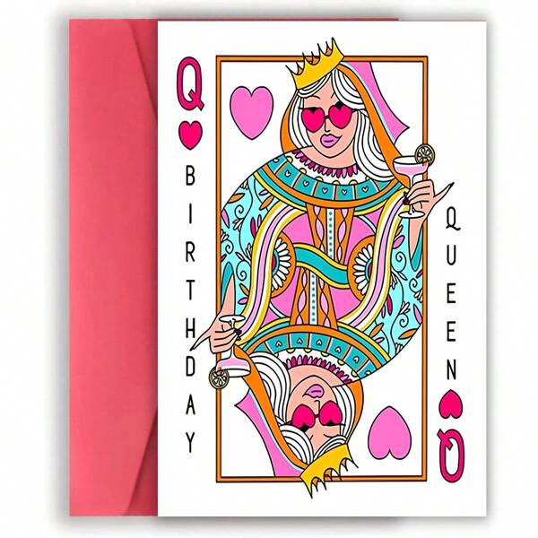 Funny Birthday Cards, Queen Of Hearts Birthday Cards, Stylish Birthday Cards With Envelopes For Mom, Girlfriend, Sister, Daughter, Unusual Things, Cute Aesthetic Items