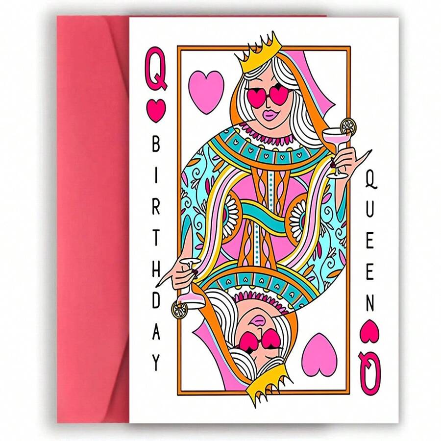 Funny Birthday Cards, Queen Of Hearts Birthday Cards, Stylish Birthday Cards With Envelopes For Mom, Girlfriend, Sister, Daughter, Unusual Things, Cute Aesthetic Items - Multicolor - View 1