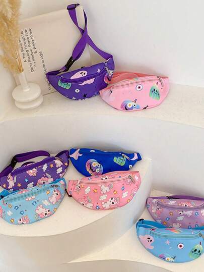 独角兽卡通尼龙印花腰包/胸包（女童款）