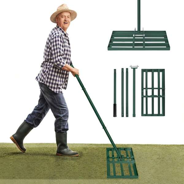 JOIEYOU Rasen Rakel Stahl Rasenrechen mit Stiel Einstellbar Garten Rake 95-185cm Lang Levelingrake Leveling-Rake zum Sanden Golf Garten