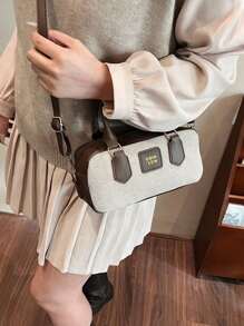 Bolso de hombro y cruzado de unicolor versátil y de moda, minimalista y práctico multifuncional - Caqui - Ver 9