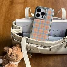 Grid Silver Frame Yellow Plaid Pattern Phone Case Compatible With Apple IPhone 16 Pro Max / 15 Pro Max / 14 Pro / 13 - Orange - View 7