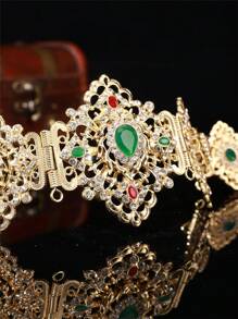 Moroccan-Inspired, Fashionable And Luxurious Women's Golden Belt Featuring A Diamond-Shaped Openwork Design Adorned With Teardrop Crystals. This Adjustable-Length Jewelry Waist Chain Is Perfect For Women To Wear At Weddings, Banquets, And Festive Occasions. - Multicolor - View 6