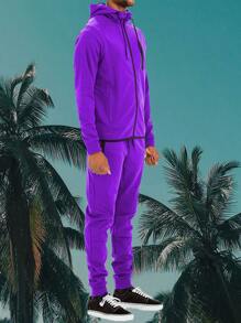 Men Tech Suit Zip Up Track Jacket Hooded Jogger Two PIece Co-Ord Set - 紫色 - 查看 3