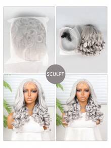 (米色、灰色)13X4 蕾丝前假发，日本进口婴儿发合成纤维，26 英寸黑色直发合成纤维耐热假发弹力网帽，适合各种人种日常聚会，高品质女士自然美丽合成柔软假纤维头发