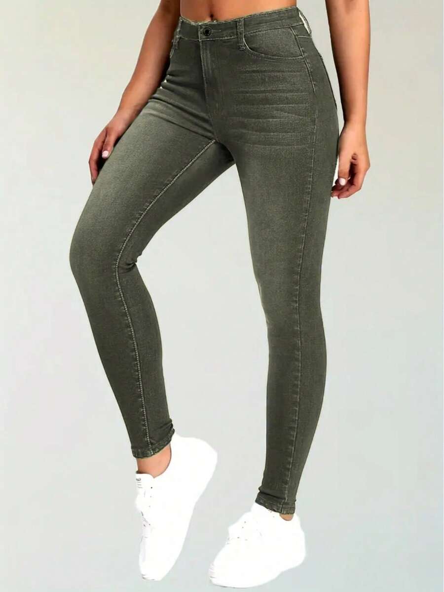 ZYANYA Mezclilla Para Mujer  Jeans Mezclilla Gruesa Levanta Pompas Vaqueros ajustados Corte Corazón Levanta Glúteos - Bronce - Ver 1