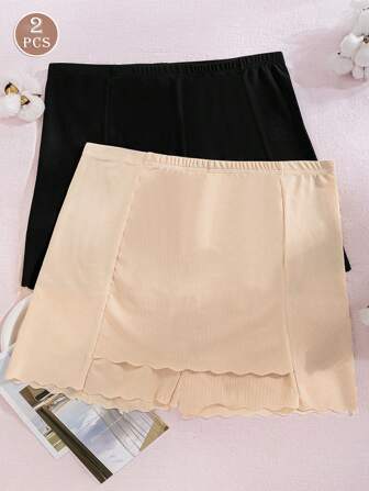 CELILIN 2pcs Women Soft & Comfortable Wavy Hem Shorts, Anti-Exposure, Seamless, Prevent Leakage, Summer Underwear Panties