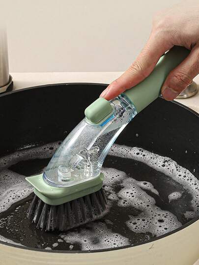 3 件装皂液控制洗碗刷，带手柄和 2 个可互换头，防刮洗碗刷分配刷垫皂液器垫圈套装，适用于清洁厨房碗碟、锅、平底锅、水槽