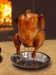 1pc Outdoor Camping Thick BBQ Grill, Carbon Steel Roasting Rack Nonstick Chicken Roaster Pan