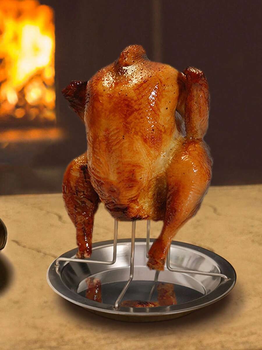 1pc Outdoor Camping Thick BBQ Grill, Carbon Steel Roasting Rack Nonstick Chicken Roaster Pan