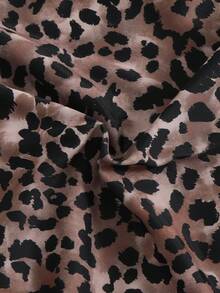 Plus Size Leopard Print Halter Sexy Textured Bikini 2Pcs Set For Beach, Pool, And Party - Rust Brown - View 5