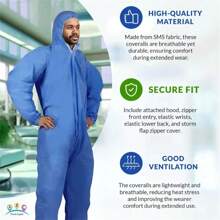 45gsm SMS Disposable Isolation Gown/Blue Reversible Isolation Gown/Non-Aseptic Surgical Gown/Elastic Knitted Cuffs/Collar And Waist With Drawstrings/Skin-Friendly And Breathable/Waterproof