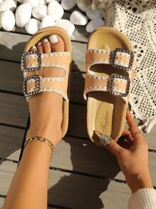 Sandalias de playa con suela gruesa y con corcho suave para mujer, nuevas sandalias planas de uso exterior para verano