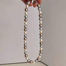 1 pieza Elegante collar de perlas de agua dulce - Mezcla de colores tipo caramelo, Cadena de clavícula de lujo para mujer, Adecuado para uso diario y como regalo