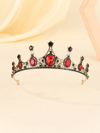 1pc/Bridal Tiara Full Of Gothic Atmosphere, Vintage Mystery Red Lady Wedding Tiara, Suitable For Parties, Birthday Parties, Wedding Anniversaries, Dances, Catwalk Shows, Etc