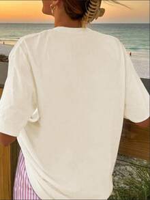 Lobster Printed Women's Oversize Short-Sleeved Top Striped Shorts Suit Women's Summer Leisure Two Pieces Suit Leisure Women's Clothing Seaside Vacation Summer Two Pieces Clothing