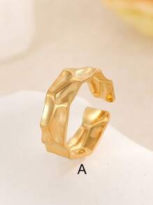 1pc Fashionable Minimalist Asymmetrical Stainless Steel Gold-Plated Ring, Unique Personalized Design, High-End Tarnish Resistant Finger Jewelry