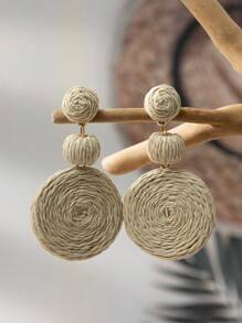 1 paio di orecchini pendenti a cerchio in stile bohémien con pendente in rafia, orecchini a goccia perfetti per le vacanze al mare