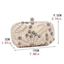 1pc Elegant Romantic Solid Color Pearl Beaded, Crystal Rhinestone Inlaid Hard Box Evening Bag, For Party, Wedding, Gathering