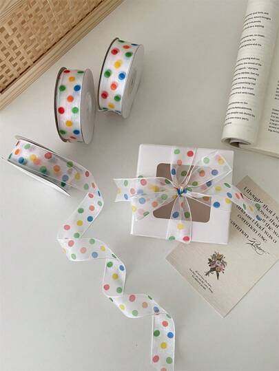 22 Yards Rainbow Polka Dot Ribbon, Fresh And Elegant Ribbon For Holiday Decoration, Birthday Cake Box, Gift Wrapping, Bouquet, Floral Crafts, Bowknot