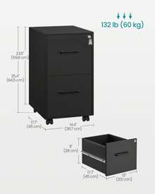 SONGMICS File Cabinet, Pre-Assembled Except Wheels And Handles, Office Filing Cabinet With Lock, For A4, Legal, Letter Sized Documents, 17.7 X 14.4 X 25.4 Inches