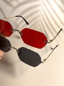 015835340007 2副男士超大红色六边形镜框复古全金属时尚眼镜，渐变色，适合街头、海滩、日常通勤，经典复古旅行者时尚眼镜（含挂绳和清洁布） - 1*金/灰+1*金/紅 - 查看 7