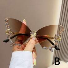 1pc Rhinestone Decor Large Frame Fashion Butterfly Eyeglasses, Women's Photography & Party Fashion Glasses For Summer Beach Vacation,Outdoor,Travel