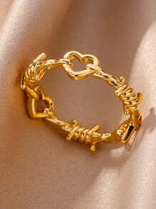 1 件精致双层结戒指女士 18K 镀金不锈钢开口可调节戒指订婚结婚珠宝时尚配饰情人节礼物