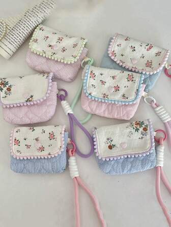 1Pc Floral Pattern Mini New Fashion Portable Compact Storage Pouch, Suitable For Earphones, Chargers, Cables, Perfume, Keys, Bracelets, Cosmetics And Other Items,Earphone Holder ,Multi-Function Hook Organizer Bag, Essential For Travel, Business Trip, Vacation, Back To School, Hiking