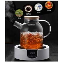 1 件套玻璃茶壶炉灶，硼硅酸盐透明茶壶配竹盖，玻璃茶壶带可拆卸过滤嘴，茶壶开花和散叶茶壶茶冲泡器适用于露营玻璃茶壶，炉灶和微波炉友好型玻璃硼硅酸盐茶壶 - 彩色 - 查看 4